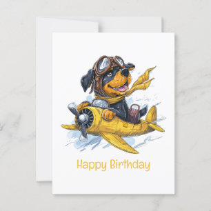 Postal Feliz Cumpleaños Perro Rottweiler Piloto Avión