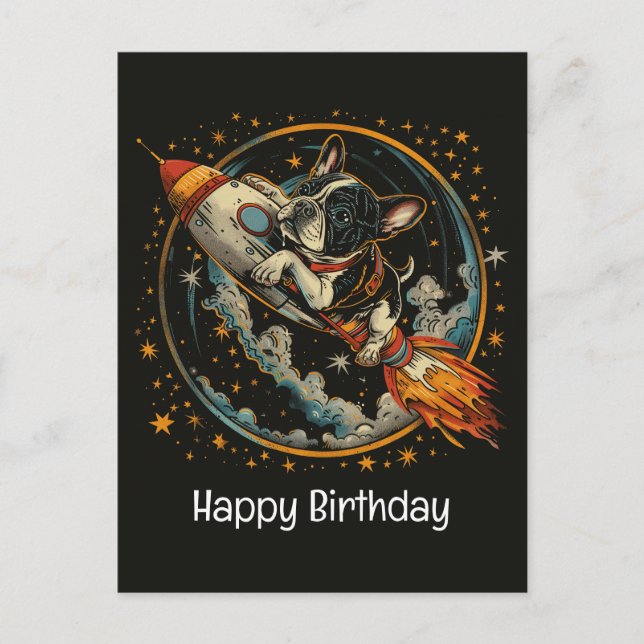 Postal Feliz Cumpleaños Perro Salchicha Bulldog Francés e (Anverso)