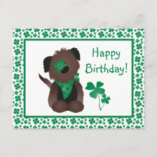 Postal Feliz Cumpleaños Perro Shamrock Verde