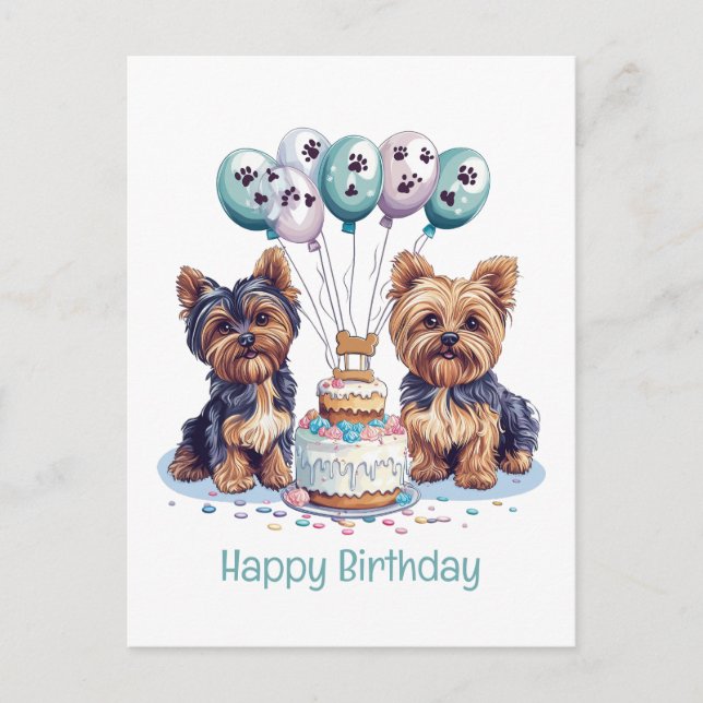 Postal Feliz Cumpleaños Perro Yorkie (Anverso)