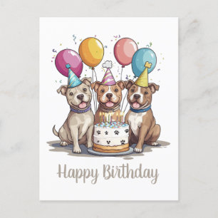 Postal Feliz Cumpleaños Perros American Pit Bull Terrier