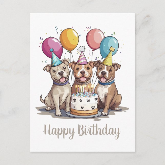 Postal Feliz Cumpleaños Perros American Pit Bull Terrier (Anverso)