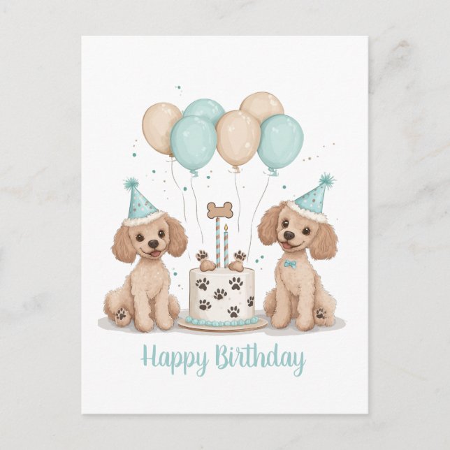Postal Feliz Cumpleaños Perros Caniche Estándar (Anverso)