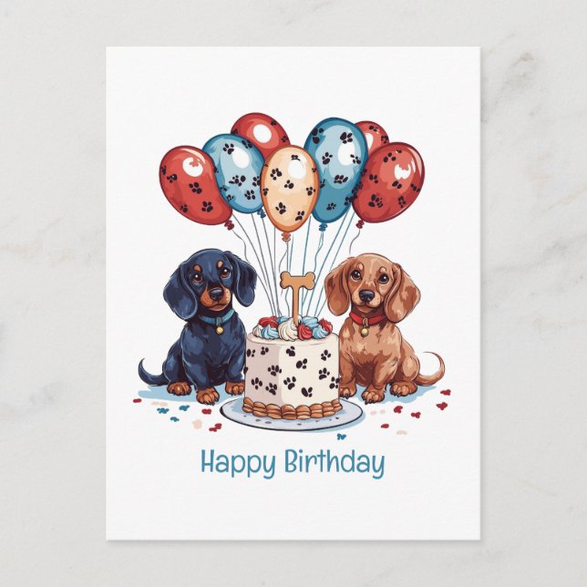Postal Feliz Cumpleaños Perros Dachshund (Anverso)