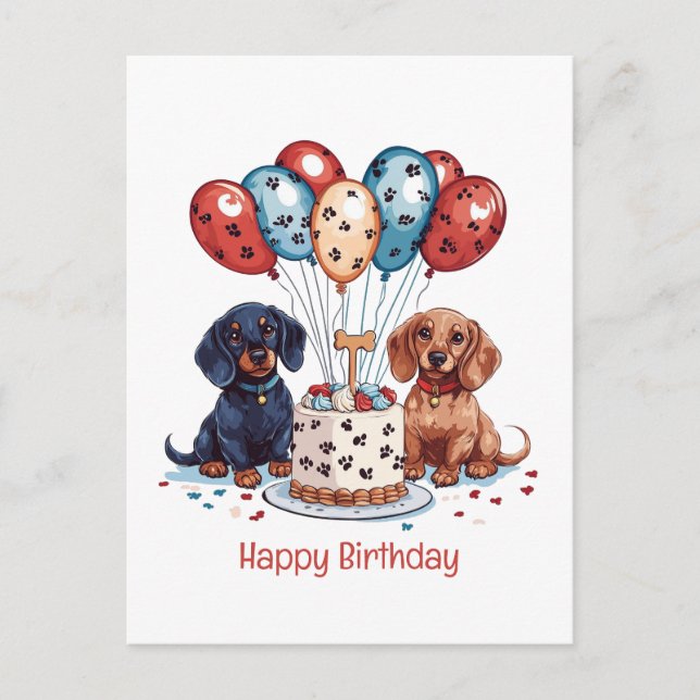 Postal Feliz Cumpleaños Perros Dachshund (Anverso)