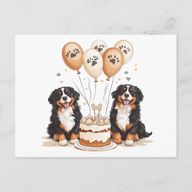Postal Feliz cumpleaños perros de montaña berneses (Anverso)