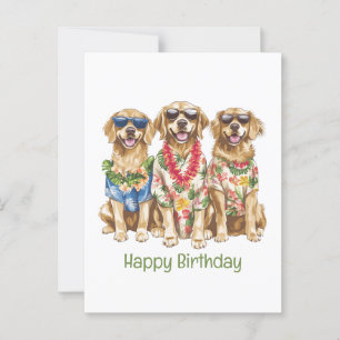 Postal Feliz Cumpleaños Perros Golden Retriever Hawaianos