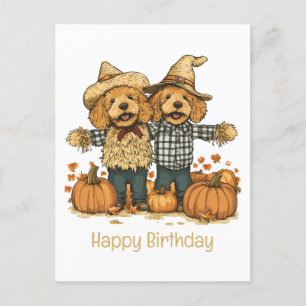 Postal Feliz Cumpleaños Perros Goldendoodle de la Cosecha