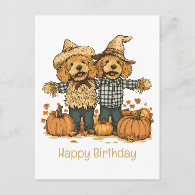Postal Feliz Cumpleaños Perros Goldendoodle de la Cosecha (Anverso)