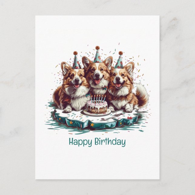 Postal Feliz Cumpleaños Perros Pembroke Welsh Corgi (Anverso)