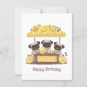 Postal Feliz Cumpleaños Perros Pug Puesto de Limonada
