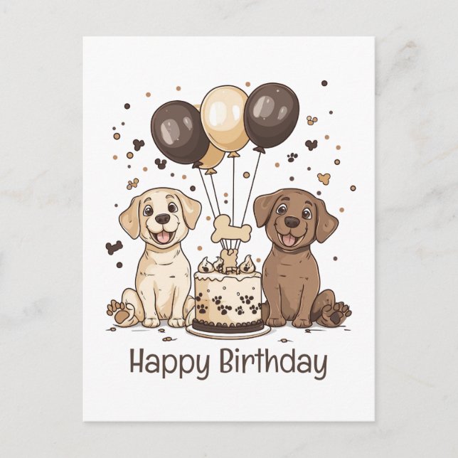 Postal Feliz cumpleaños, perros recuperadores de labrador (Anverso)