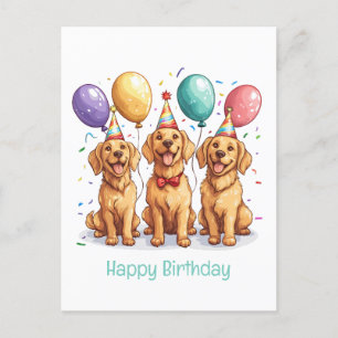 Postal Feliz Cumpleaños Perros Retriever Dorados