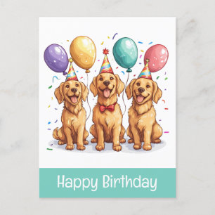 Postal Feliz Cumpleaños Perros Retriever Dorados