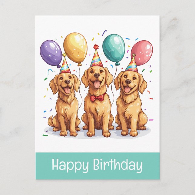 Postal Feliz Cumpleaños Perros Retriever Dorados (Anverso)