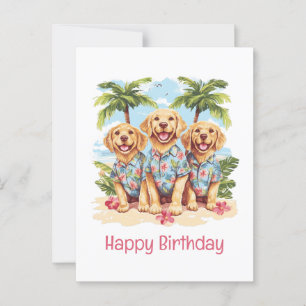Postal Feliz Cumpleaños Perros Retriever Dorados Hawaiano