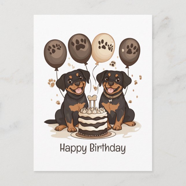 Postal Feliz Cumpleaños Perros Rottweiler (Anverso)