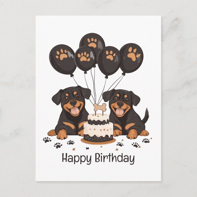 Postal Feliz Cumpleaños Perros Rottweiler (Anverso)
