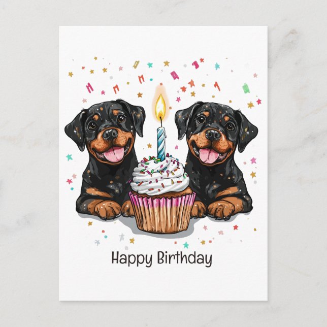 Postal Feliz Cumpleaños Perros Rottweiler (Anverso)