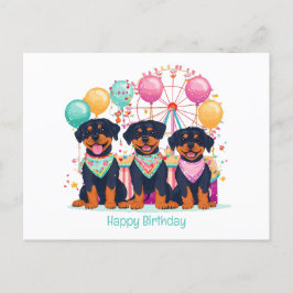 Postal Feliz Cumpleaños Perros Rottweiler en un Carnaval 