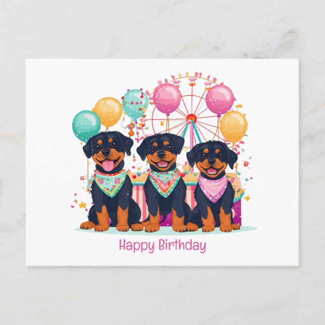 Postal Feliz Cumpleaños Perros Rottweiler En Una Feria  (Anverso)