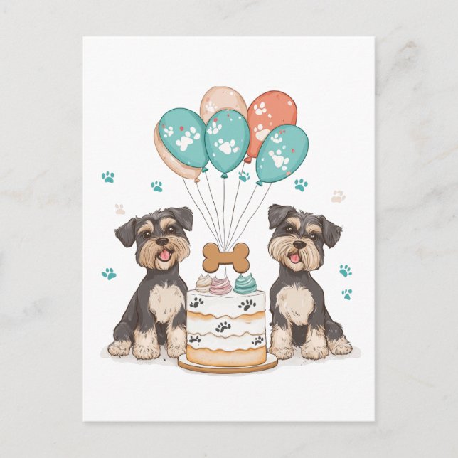 Postal Feliz Cumpleaños Perros Schnauzer (Anverso)
