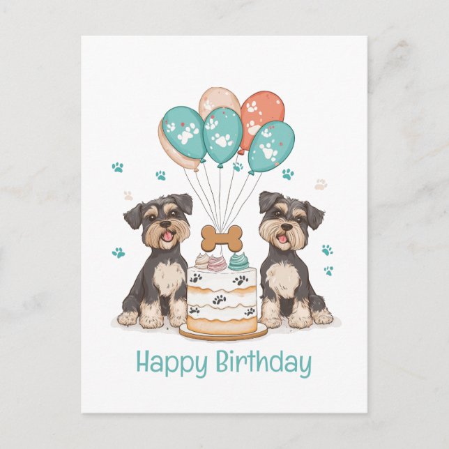 Postal Feliz Cumpleaños Perros Schnauzer (Anverso)