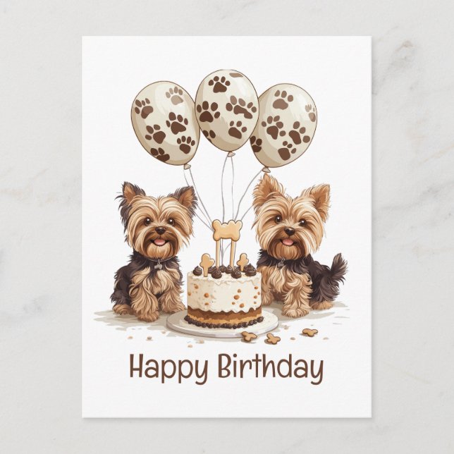 Postal Feliz Cumpleaños Perros Yorkie (Anverso)