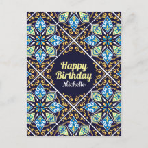 Feliz cumpleaños personalizable azul Azulejos