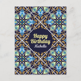 Postal Feliz cumpleaños personalizable azul Azulejos