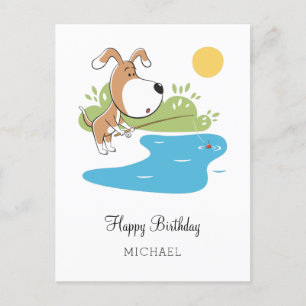 Postal Feliz cumpleaños Personalizado Cute Perro Pescador