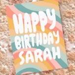 Postal FELIZ CUMPLEAÑOS PERSONALIZADO de franjas arcoiris<br><div class="desc">¡La mano te hizo la tarjeta! Personalizar con tu propio texto o cambia los colores. Revisa mi tienda por muchos más colores y diseños o hazme saber si quieres algo personalizado!</div>