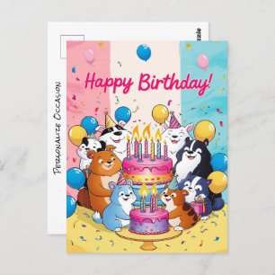 Postal Feliz cumpleaños Personalizado lindo animales past