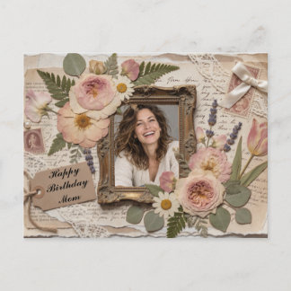 Postal Feliz Cumpleaños Personalizado Mamá Vintage Floral