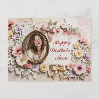 Postal Feliz Cumpleaños Personalizado Mamá Vintage Floral