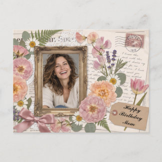 Postal Feliz Cumpleaños Personalizado Mamá Vintage Floral