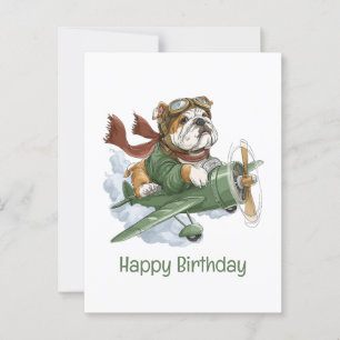Postal Feliz Cumpleaños Piloto de Avión English Bulldog