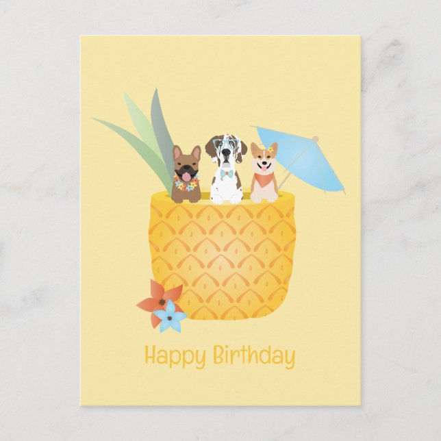 Postal Feliz Cumpleaños Pina Colada Piña Perros (Anverso)