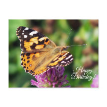 Postal feliz cumpleaños pintada Lady Butterfly