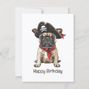 Postal Feliz Cumpleaños Pirata Bulldog Francés