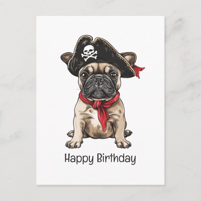 Postal Feliz Cumpleaños Pirata Bulldog Francés (Anverso)