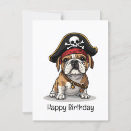 Postal Feliz Cumpleaños Pirata Cráneo de Bulldog Inglés