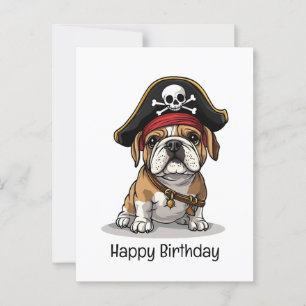 Postal Feliz Cumpleaños Pirata Cráneo de Bulldog Inglés