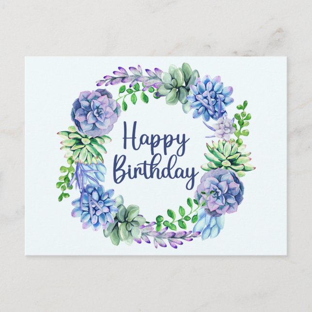 Postal Feliz Cumpleaños Plantas Suculentas Acuarela, Hoja (Anverso)