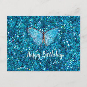 Postal Feliz Cumpleaños Plantilla Brillante Azul Glitzy