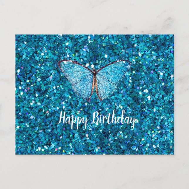 Postal Feliz Cumpleaños Plantilla Brillante Azul Glitzy (Anverso)