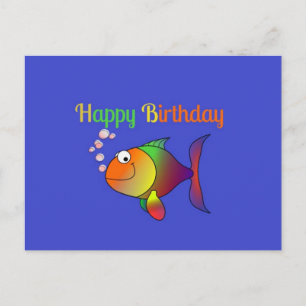 Postal Feliz cumpleaños, plantilla de burbujas de peces
