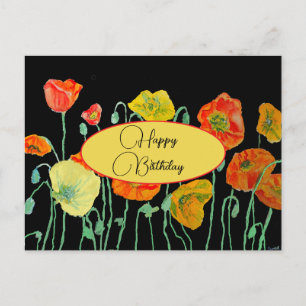 Postal Feliz Cumpleaños Poppy floral Rojo Amarillo Tarjet
