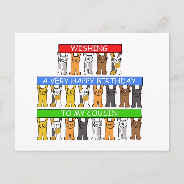 Postal Feliz cumpleaños primo Personalizados gatos (Anverso)