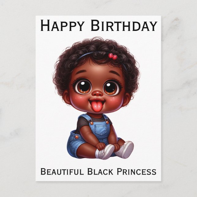 Postal Feliz cumpleaños princesa negra piel morena melani (Anverso)